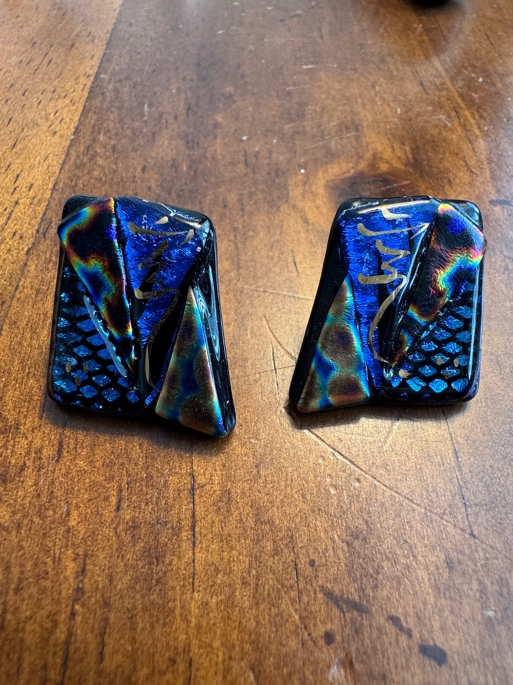 Fused Glass Dichroic Post Earrings Vintage